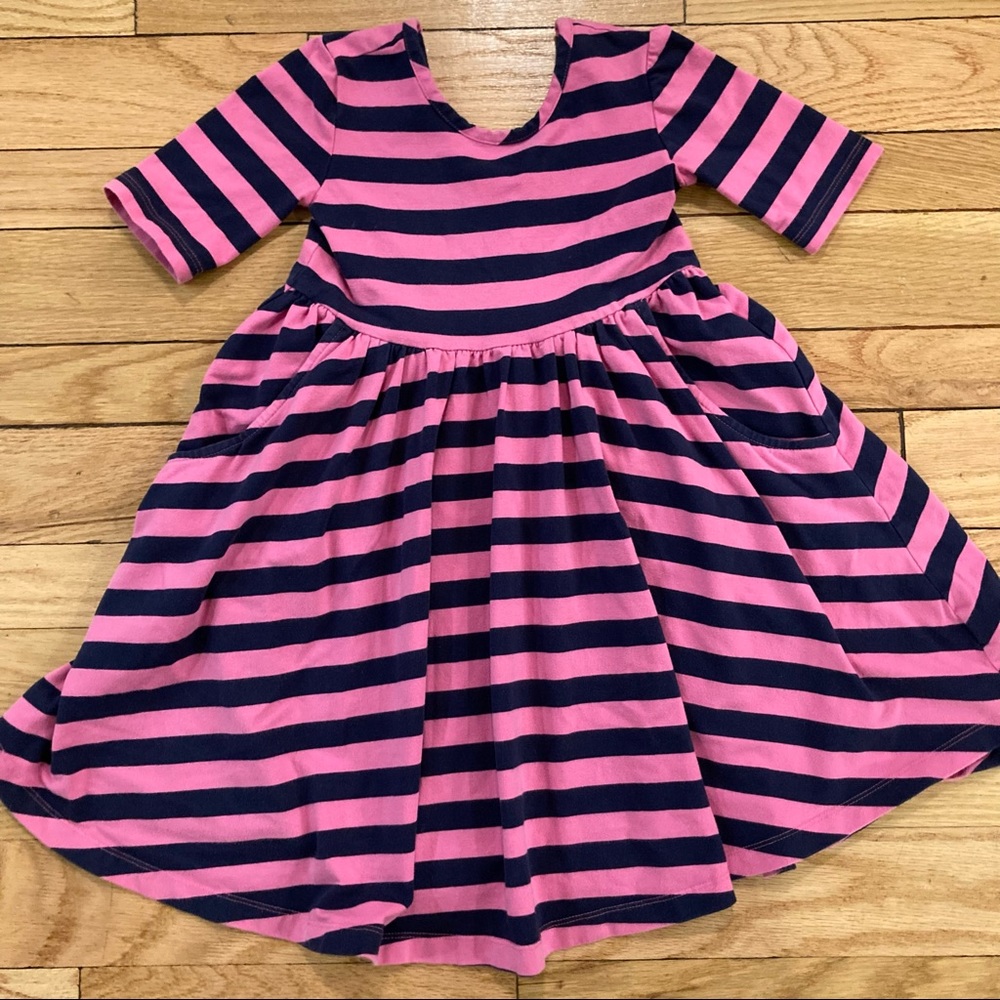 Hanna Andersson Skater Dress Pink & Navy Blue